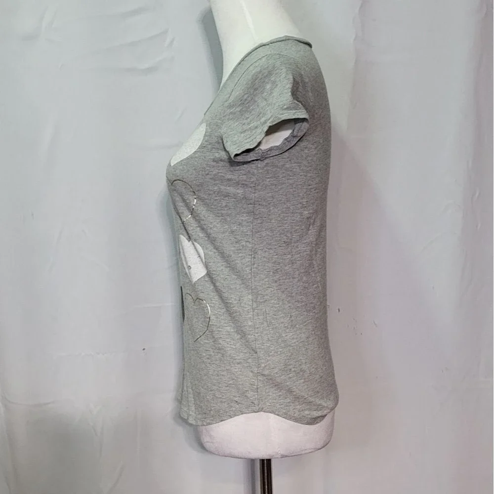 Old Navy Girls Gray Happy Hearts Graphic Short Sleeve T-Shirt Size XL (14) EUC
